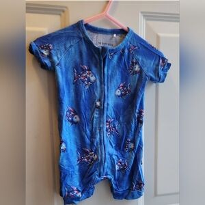 The Sleepy Sloth 3-6m Rainbow Fish Bamboo Short Summer Zippered Romper